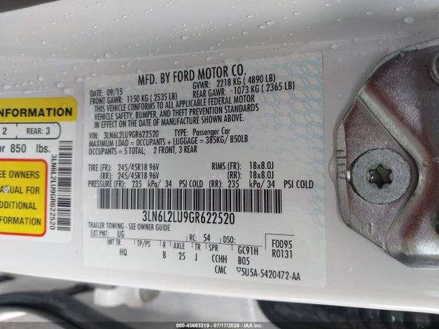 3LN6L2LU9GR622520 Lincoln MKZ HYBRID