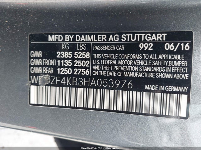 Aukcja sprzedaży 2017 Mercedes-benz E 300 4matic, vin: WDDZF4KB3HA053976, numer aukcji: 45663334