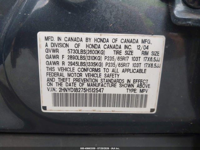 Продаж на аукціоні авто 2005 Acura Mdx, vin: 2HNYD18275H512547, номер лоту: 45663359