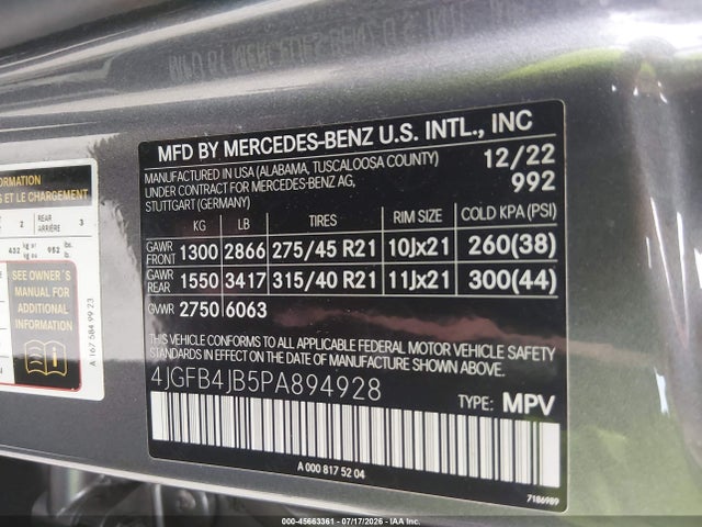 Aukcja sprzedaży 2023 Mercedes-benz Gle 350, vin: 4JGFB4JB5PA894928, numer aukcji: 45663361