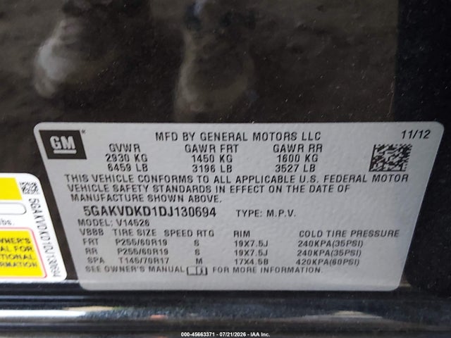 Aukcja sprzedaży 2013 Buick Enclave Premium, vin: 5GAKVDKD1DJ130694, numer aukcji: 45663371