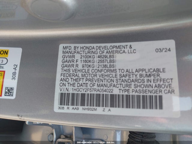 1HGCY2F57RA054022 Honda Accord Hybrid Sport