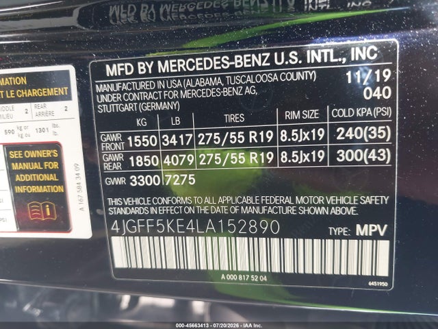 Aukcja sprzedaży 2020 Mercedes-benz Gls 450 4matic, vin: 4JGFF5KE4LA152890, numer aukcji: 45663413