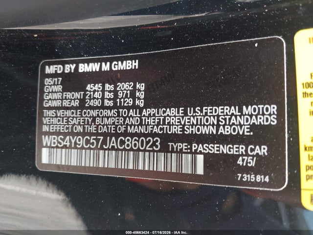 Продажа на аукционе авто 2018 Bmw M4, vin: WBS4Y9C57JAC86023, номер лота: 45663424