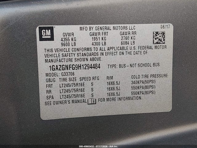 Chevrolet Express 3500 Ls 2017 1GAZGNFG9H1294484 Image 9