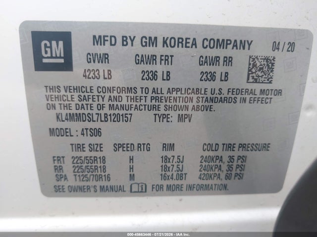2020 Buick Encore Gx Fwd Select მანქანა იყიდება აუქციონზე, vin: KL4MMDSL7LB120157, აუქციონის ნომერი: 45663446