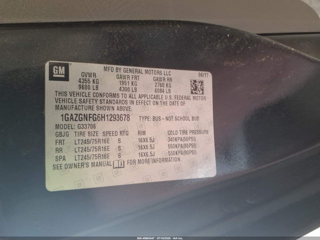Chevrolet Express 3500 Ls 2017 1GAZGNFG6H1293678 Image 9