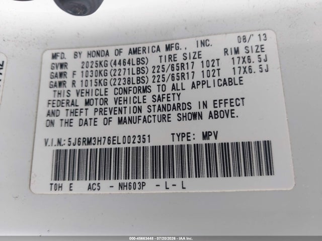 Honda Cr-v Ex-l 2014 5J6RM3H76EL002351 Image 9
