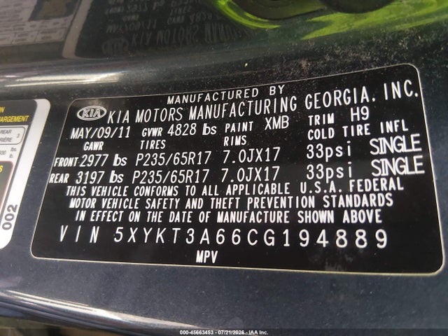 45663453 :رقم المزاد ، 5XYKT3A66CG194889 vin ، 2012 Kia Sorento Lx مزاد بيع