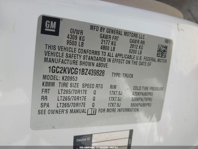 Продажа на аукционе авто 2011 Chevrolet Silverado 2500hd Work Truck, vin: 1GC2KVCG1BZ439828, номер лота: 45663464
