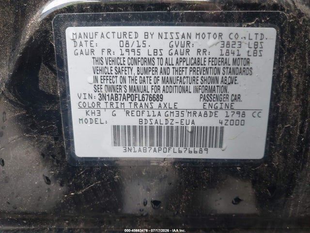 Nissan SENTRA SV 2015 3N1AB7AP0FL676689 Image 9
