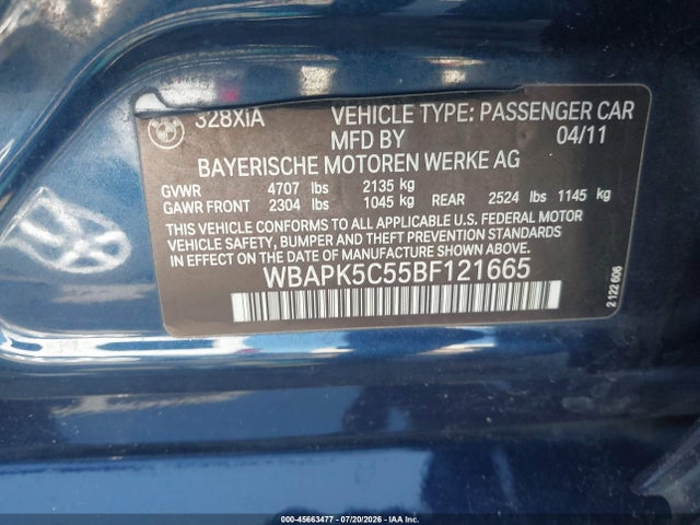 Продаж на аукціоні авто 2011 Bmw 328i Xdrive, vin: WBAPK5C55BF121665, номер лоту: 45663477