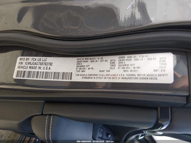 2025 Jeep Grand Cherokee Altitude 4x2 მანქანა იყიდება აუქციონზე, vin: 1C4RJGAG7S8763792, აუქციონის ნომერი: 45663485