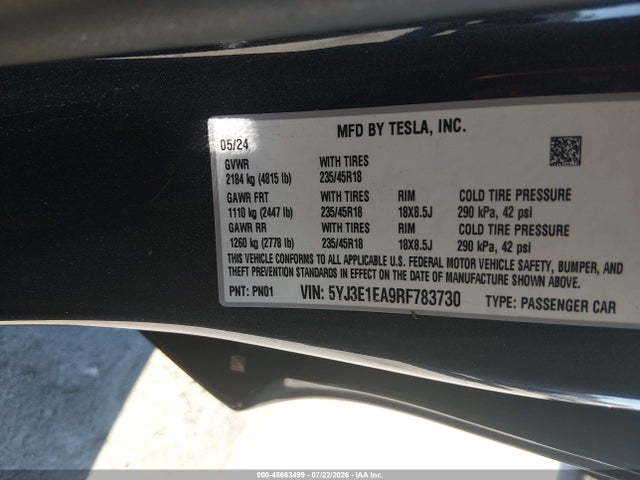 Aukcja sprzedaży 2024 Tesla Model 3 Long Range Dual Motor All-wheel Drive/rear-wheel Drive, vin: 5YJ3E1EA9RF783730, numer aukcji: 45663499