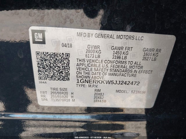 Chevrolet Traverse Premier 2018 1GNERKKW5JJ242472 Image 9
