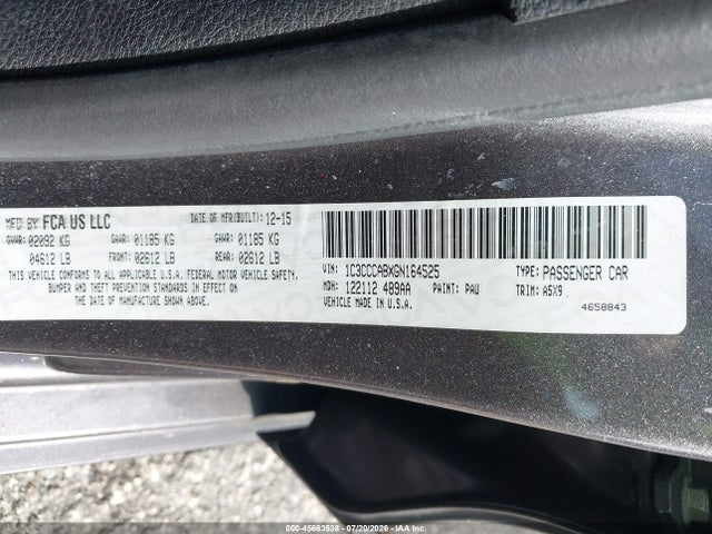 45663538 :رقم المزاد ، 1C3CCCABXGN164525 vin ، 2016 Chrysler 200 Limited مزاد بيع