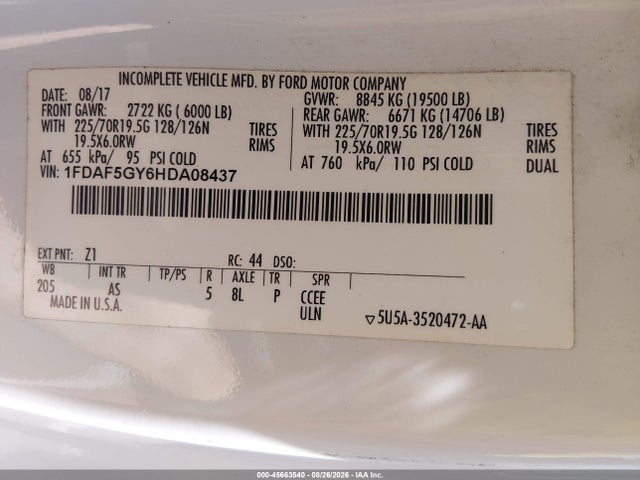 Ford F-550 Chassis Xl 2017 1FDAF5GY6HDA08437 Image 9
