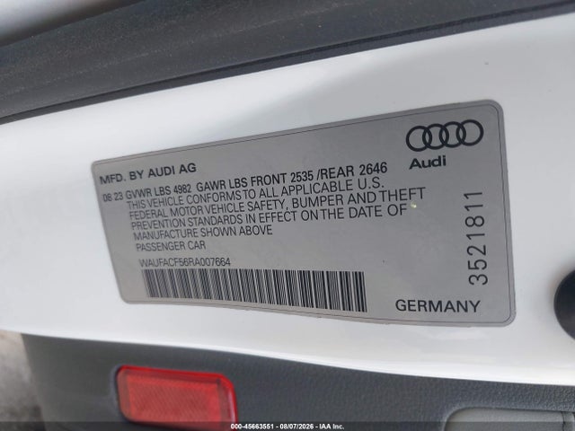 Aukcja sprzedaży 2024 Audi A5 Sportback Premium Plus 45 Tfsi Quattro S Tronic, vin: WAUFACF56RA007664, numer aukcji: 45663551