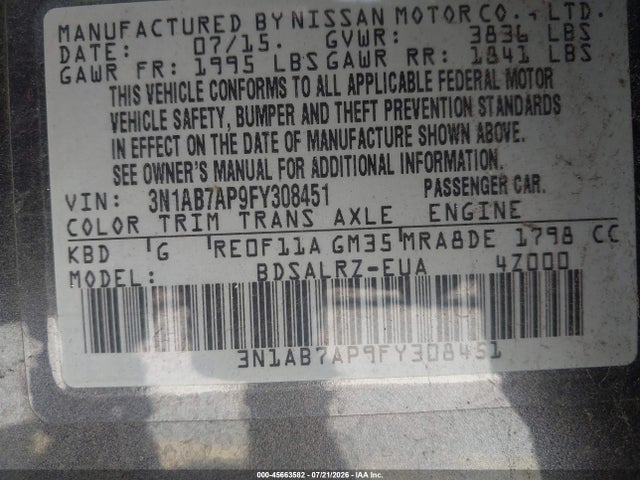 Nissan SENTRA SR 2015 3N1AB7AP9FY308451 Image 9