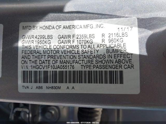 1HGCV1F10JA055176 Honda ACCORD LX