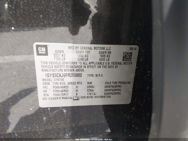 Продажа на аукционе авто 2015 Cadillac Escalade Premium, vin: 1GYS3CKJ9FR269880, номер лота: 45663604