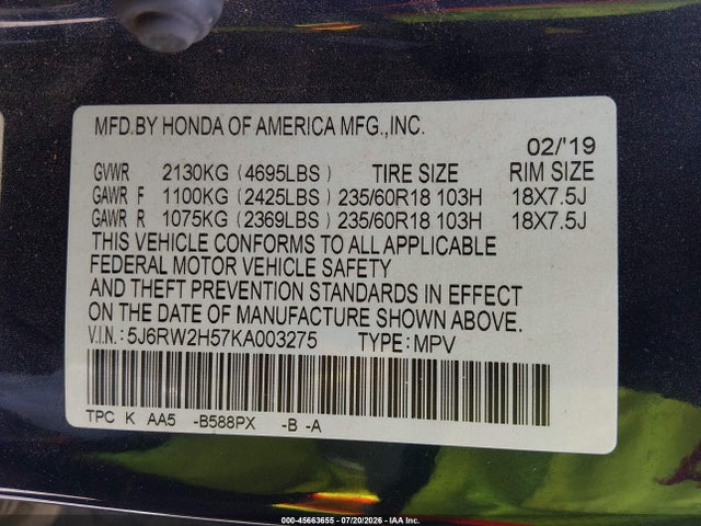 5J6RW2H57KA003275 Honda CR-V EX