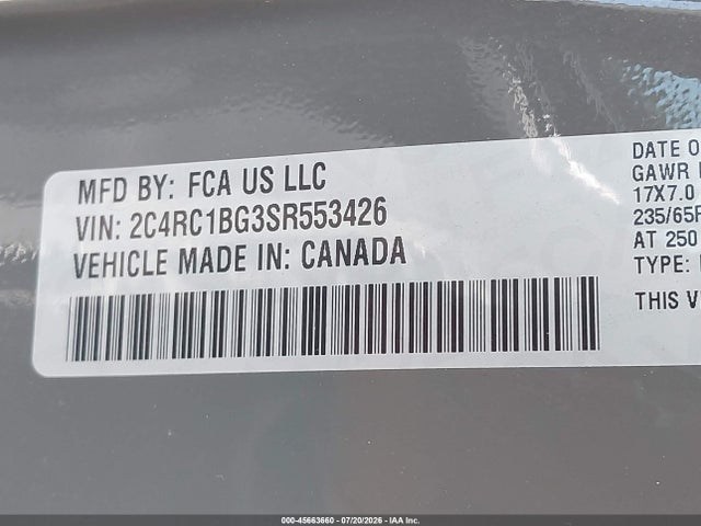 Продажа на аукционе авто 2025 Chrysler Pacifica Select, vin: 2C4RC1BG3SR553426, номер лота: 45663660