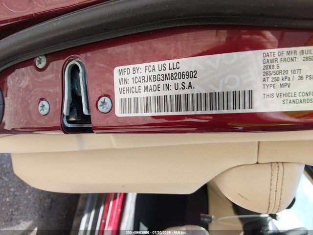 2021 Jeep Grand Cherokee L Limited 4x4 მანქანა იყიდება აუქციონზე, vin: 1C4RJKBG3M8206902, აუქციონის ნომერი: 45663686