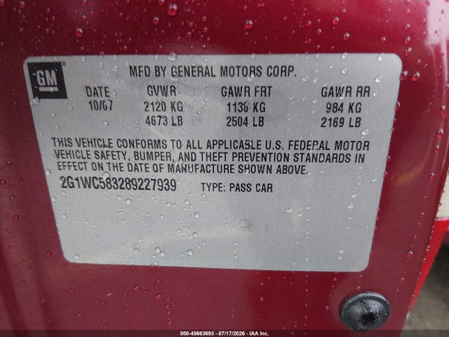 Продаж на аукціоні авто 2008 Chevrolet Impala Lt, vin: 2G1WC583289227939, номер лоту: 45663693