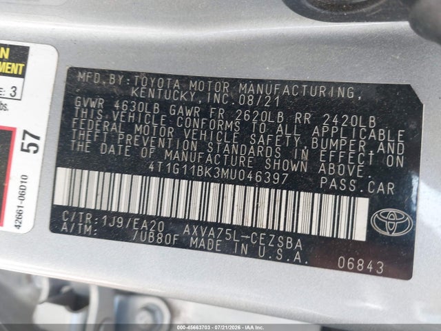 4T1G11BK3MU046397 Toyota Camry Se Awd