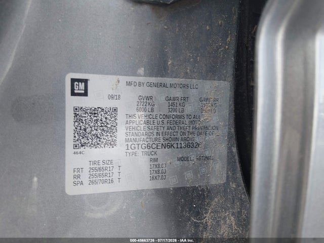 Aukcja sprzedaży 2019 Gmc Canyon Sle, vin: 1GTG6CEN6K1136326, numer aukcji: 45663726