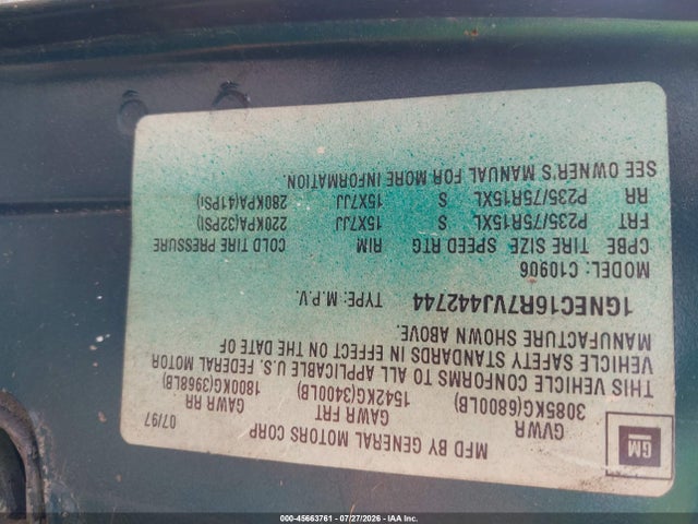 Aukcja sprzedaży 1997 Chevrolet Suburban 1500, vin: 1GNEC16R7VJ442744, numer aukcji: 45663761