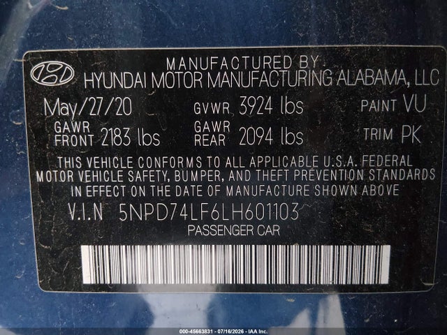 Hyundai ELANTRA SE 2020 5NPD74LF6LH601103 Image 9