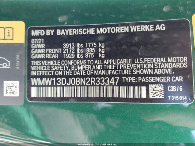 Mini Se Hardtop Cooper 2022 WMW13DJ08N2R33347 Image 9
