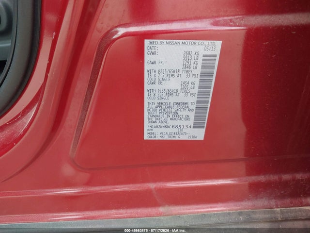 Aukcja sprzedaży 2013 Nissan Pathfinder Sl, vin: 5N1AR2MN8DC685134, numer aukcji: 45663875