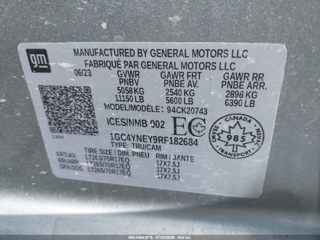 1GC4YNEY9RF182684 Chevrolet Silverado 2500hd Lt