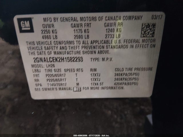 Chevrolet EQUINOX LT 2017 2GNALCEK2H1582293 Image 9