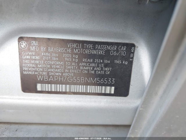 Aukcja sprzedaży 2011 Bmw 328i, vin: WBAPH7G55BNM56533, numer aukcji: 45663905