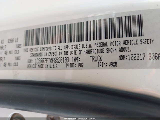 2015 Ram 1500 Tradesman მანქანა იყიდება აუქციონზე, vin: 1C6RR7FT0FS520193, აუქციონის ნომერი: 45663919