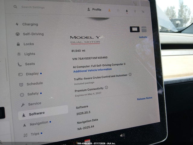 Aukcja sprzedaży 2022 Tesla Model Y Performance Dual Motor All-wheel Drive, vin: 7SAYGDEFXNF405460, numer aukcji: 45663926