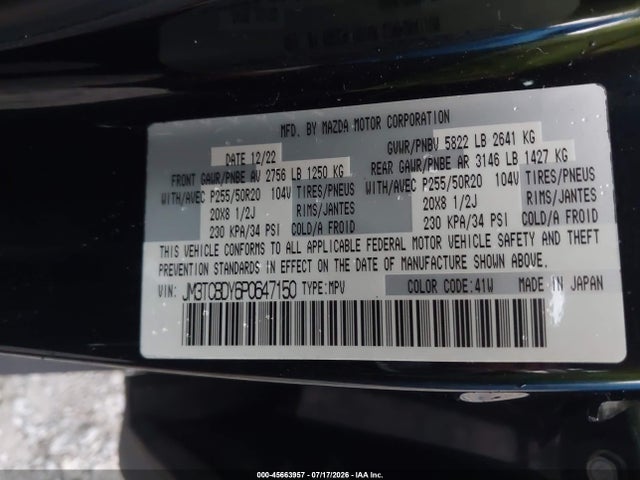 Aukcja sprzedaży 2023 Mazda Cx-9 Grand Touring, vin: JM3TCBDY6P0647150, numer aukcji: 45663957