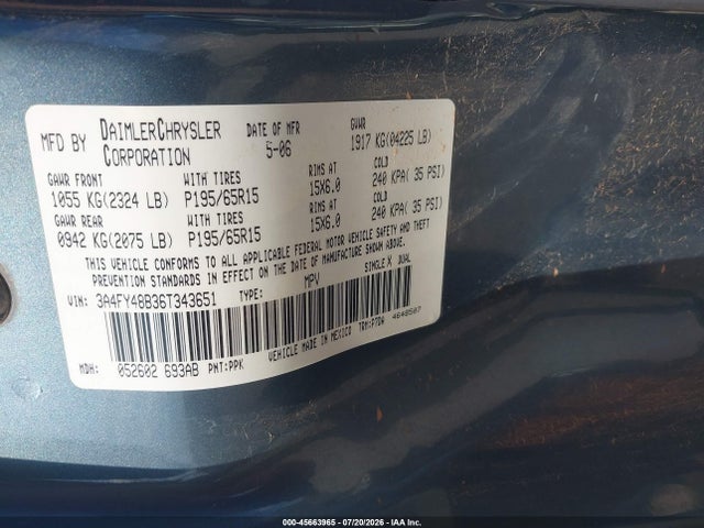 45663965 :رقم المزاد ، 3A4FY48B36T343651 vin ، 2006 Chrysler Pt Cruiser مزاد بيع