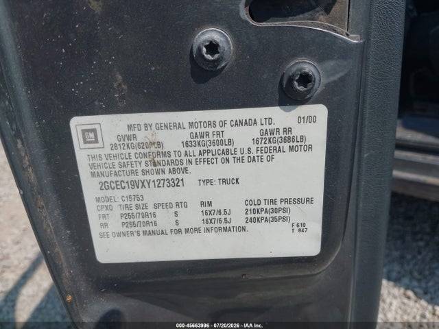 Aukcja sprzedaży 2000 Chevrolet Silverado 1500 Ls, vin: 2GCEC19VXY1273321, numer aukcji: 45663996