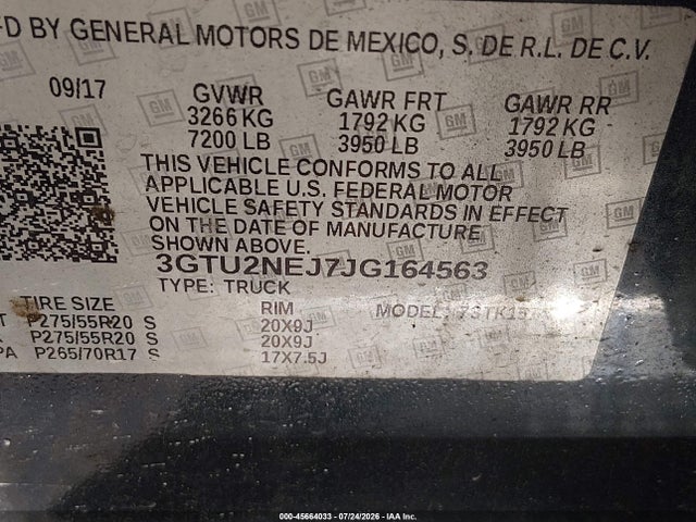 Продажа на аукционе авто 2018 Gmc Sierra 1500 Slt, vin: 3GTU2NEJ7JG164563, номер лота: 45664033