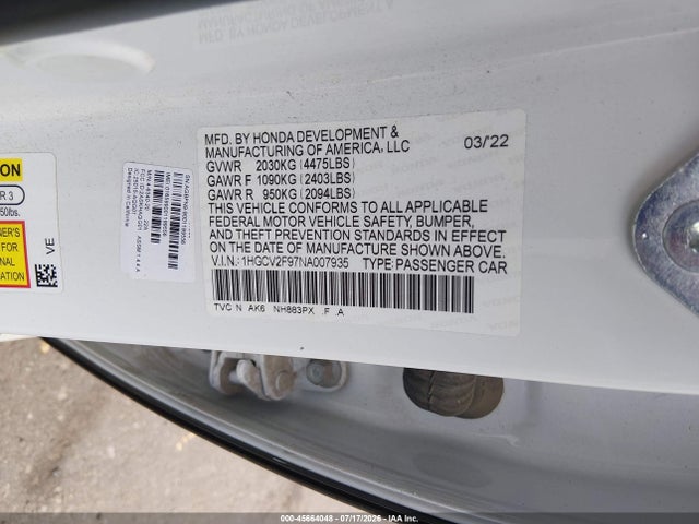 Honda Accord Touring 2022 1HGCV2F97NA007935 Image 9