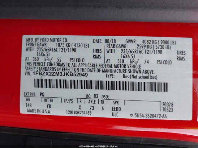 1FBZX2ZM3JKB52949 Ford Transit-350 Xl