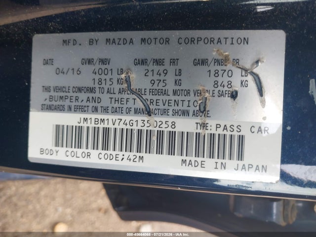 Продаж на аукціоні авто 2016 Mazda Mazda3 I Touring, vin: JM1BM1V74G1350258, номер лоту: 45664068