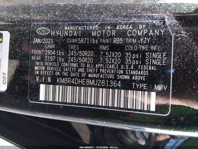 Продаж на аукціоні авто 2021 Hyundai Palisade Sel, vin: KM8R4DHE8MU281364, номер лоту: 45664071