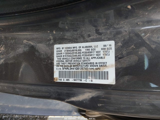Продаж на аукціоні авто 2016 Honda Odyssey Ex, vin: 5FNRL5H41GB126740, номер лоту: 45664093