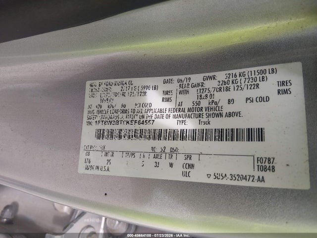 1FT8W3BT6KEF64557 Ford F-350 Xlt